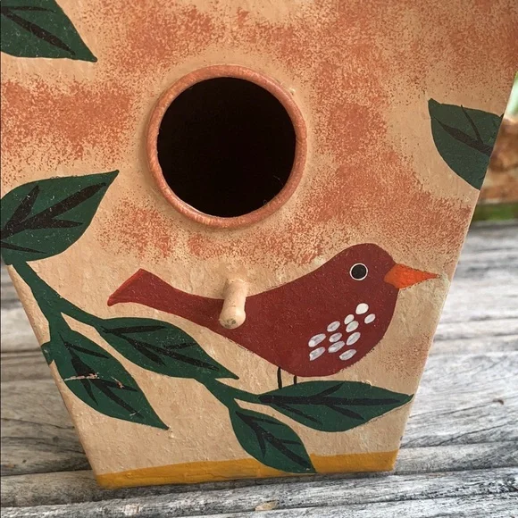 Rustic Tan Birdhouse with Green Foliage Accents - Picture 6 of 9